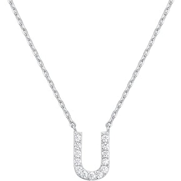 14K White Gold Initial Necklace Letter Dainty Diamond Gift Present P - Z - Picture 6 of 12